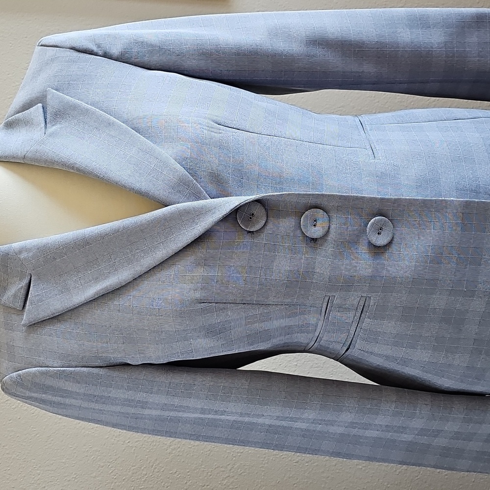 Elegant Light Blue Checkered Ladies Suit - Picture 4 of 8